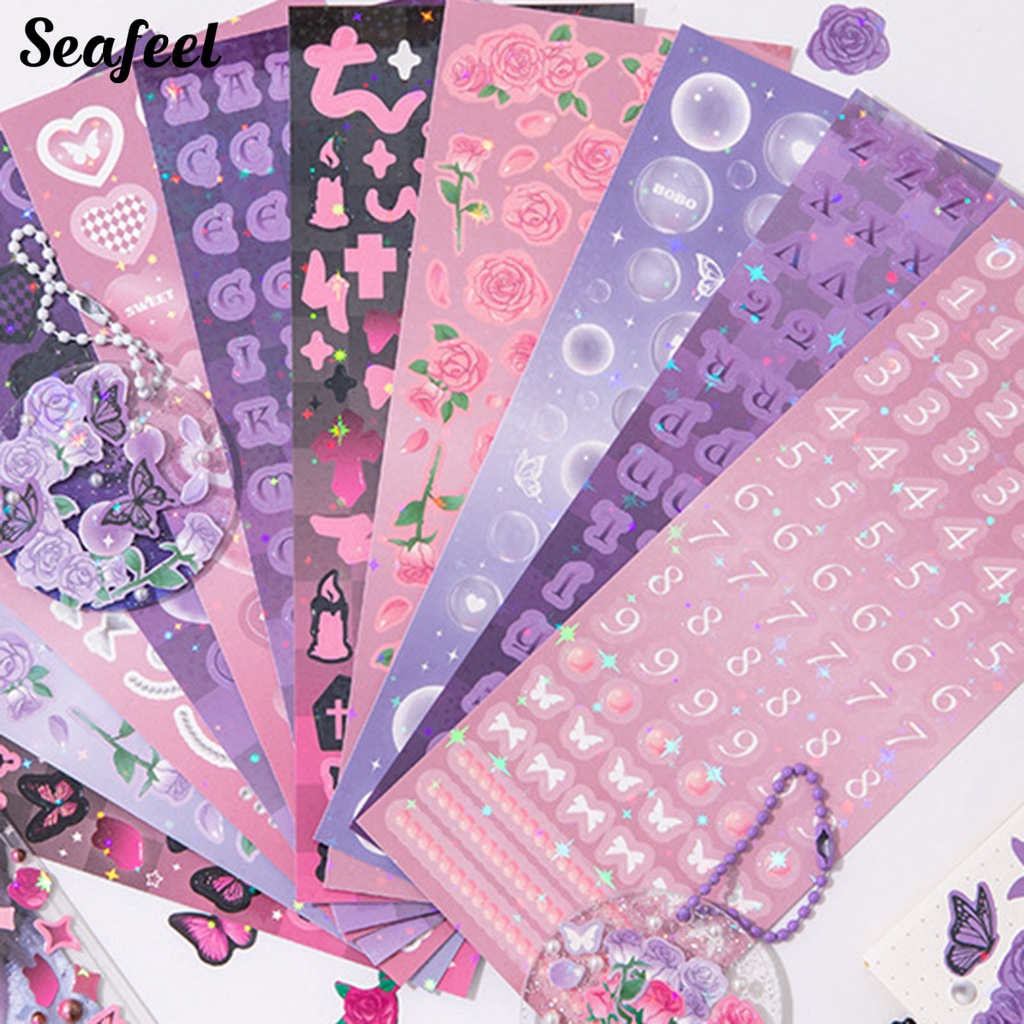 Set 30 Đề Can Dán Trang Trí Sổ Tay Hình Hoa / Bướm / Trái Tim Xinh Xắn