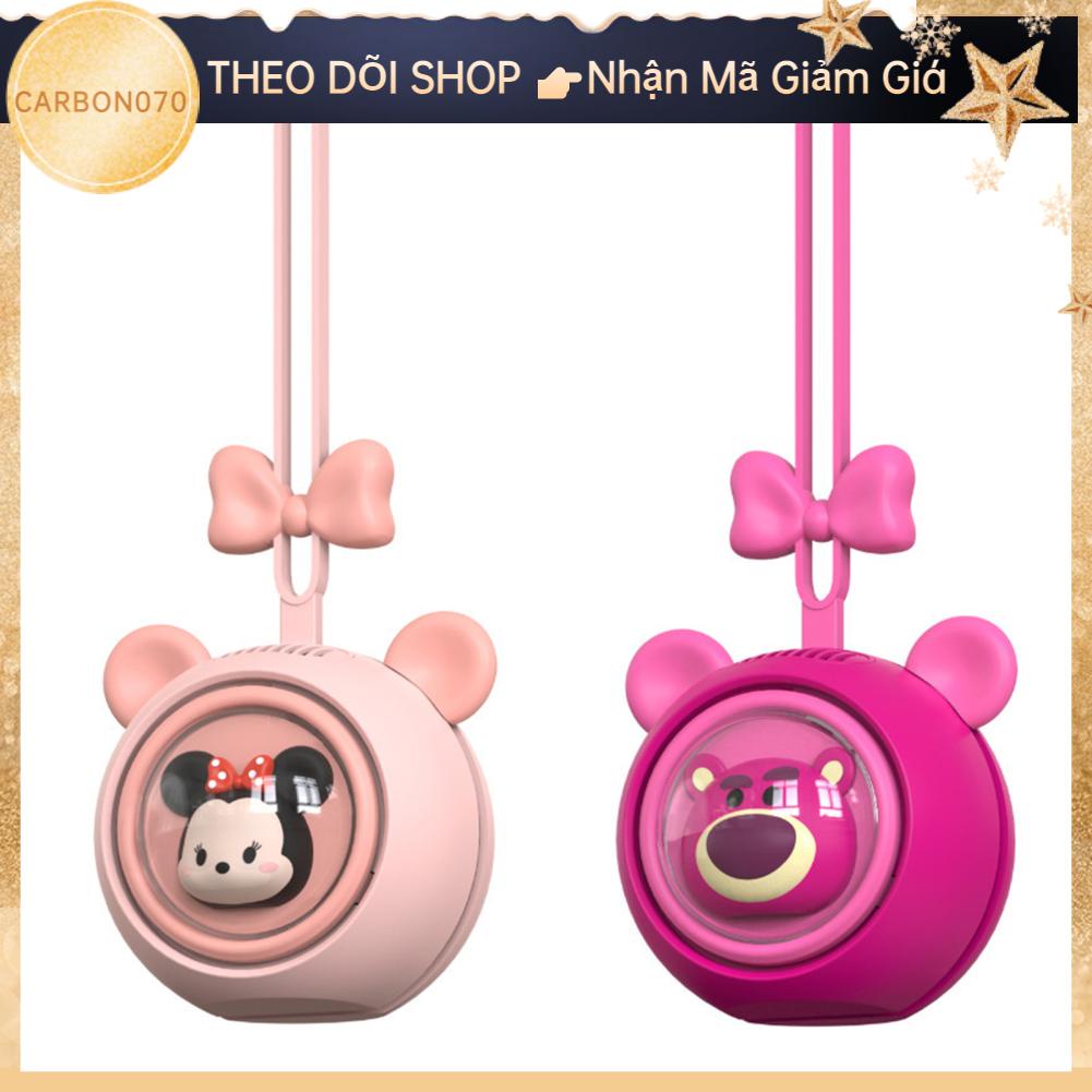 Carbon070 Quạt Cổ Di Động Thoáng Mát Im Lặng 3 Gear Gió Mạnh Hoạt Hình Dáng Dễ Thương Tay Treo Cho Bé Gái Học Sinh