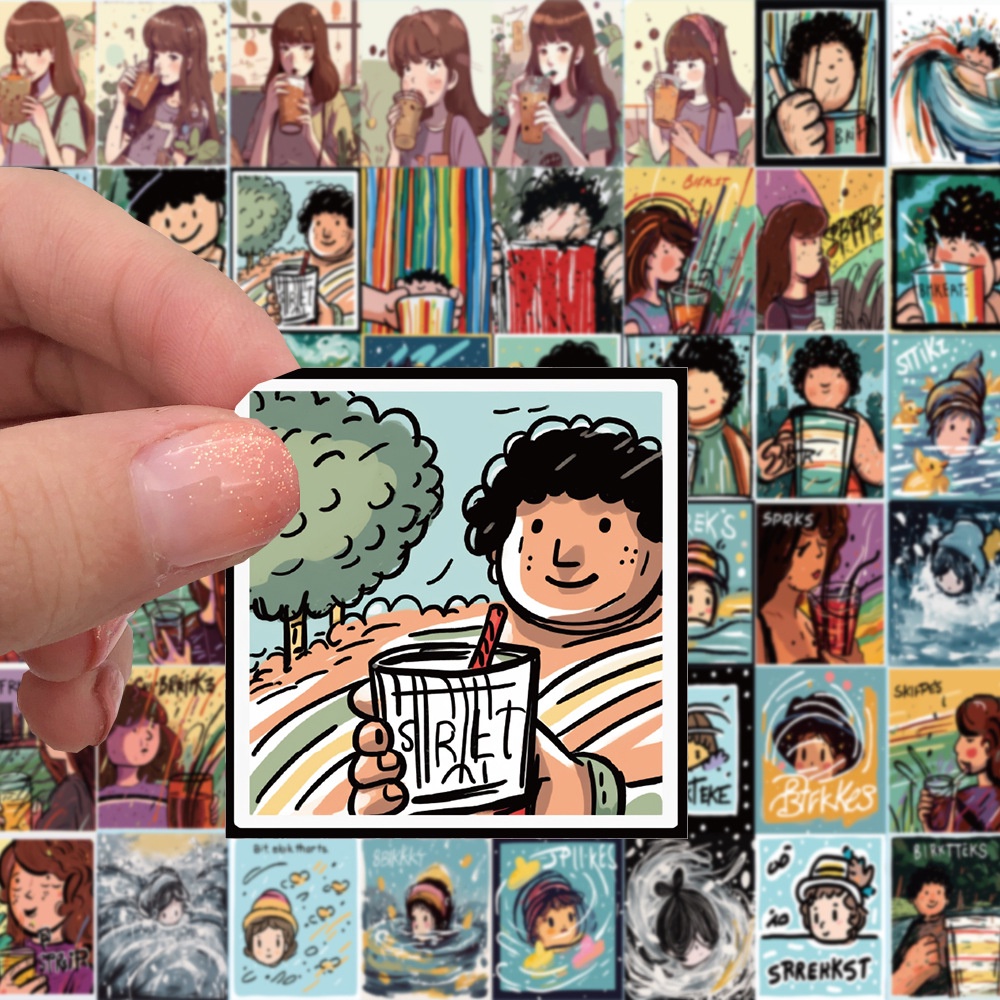 Bộ 50 Miếng Dán Trang Trí Hình Ly Trà Sữa / Điện Thoại / Laptop / Sổ Tay Xinh Xắn