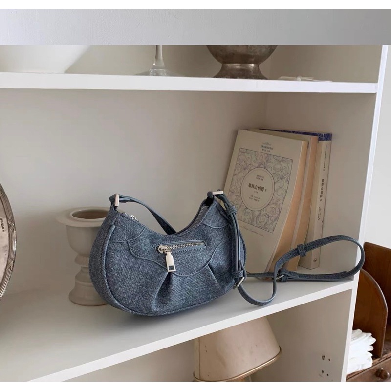 Túi xách nữ đeo chéo đeo vai nữ vải bò khoá kéo ngang thời trang hàn quốc