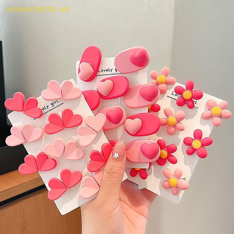 Set 5 Kẹp Tóc Nhỏ Hình Bông Hoa Màu Hồng Ngọt Ngào Đáng Yêu Dành Cho Bé Gái