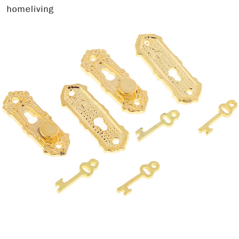 Tay Nắm Cửa Kim Loại Mini Màu Vàng Kèm Chìa Khóa Tỉ Lệ 1 / 12 Trang Trí Nhà Búp Bê