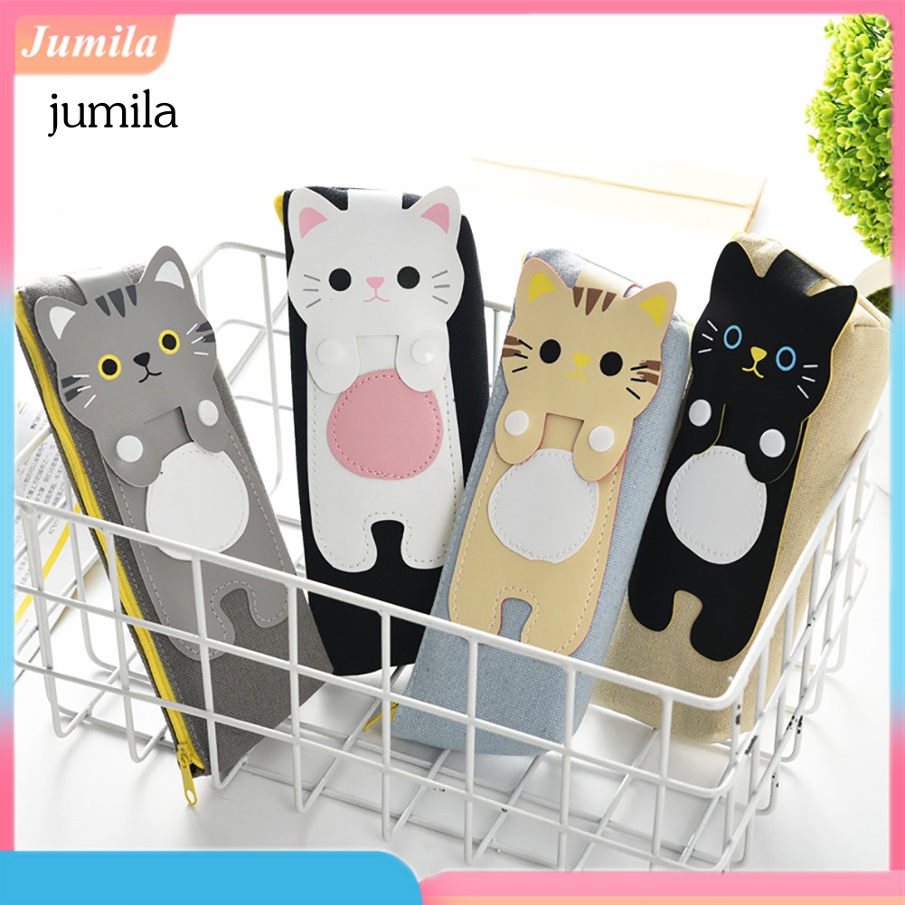 Qr Túi Đựng Bút Canvas In Hình Mèo Dễ Thương