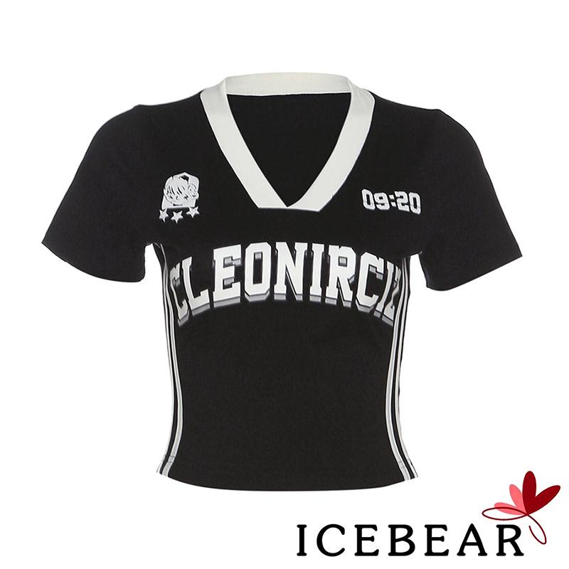 Áo Thun Lửng Ngắn Tay Cổ Chữ V Màu Đen Nữ Tính