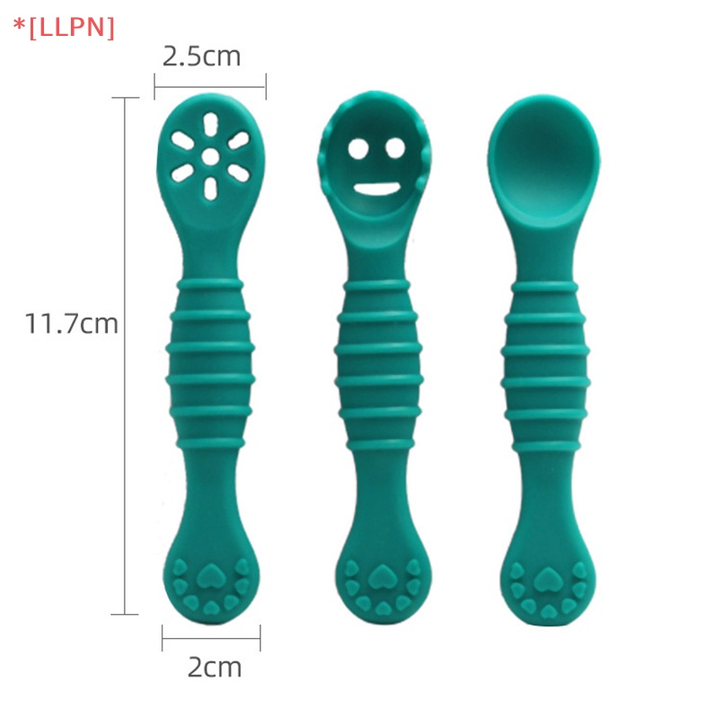 Bộ Muỗng Nĩa Bằng Silicon Mềm Tay Cầm Ngắn Cho Bé Tập Ăn