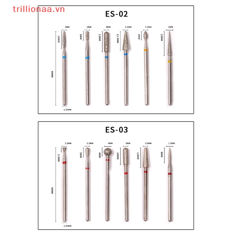 Set 6 Mũi Khoan Kim Cương Chuyên Dụng Cho Máy Mài Móng Tay