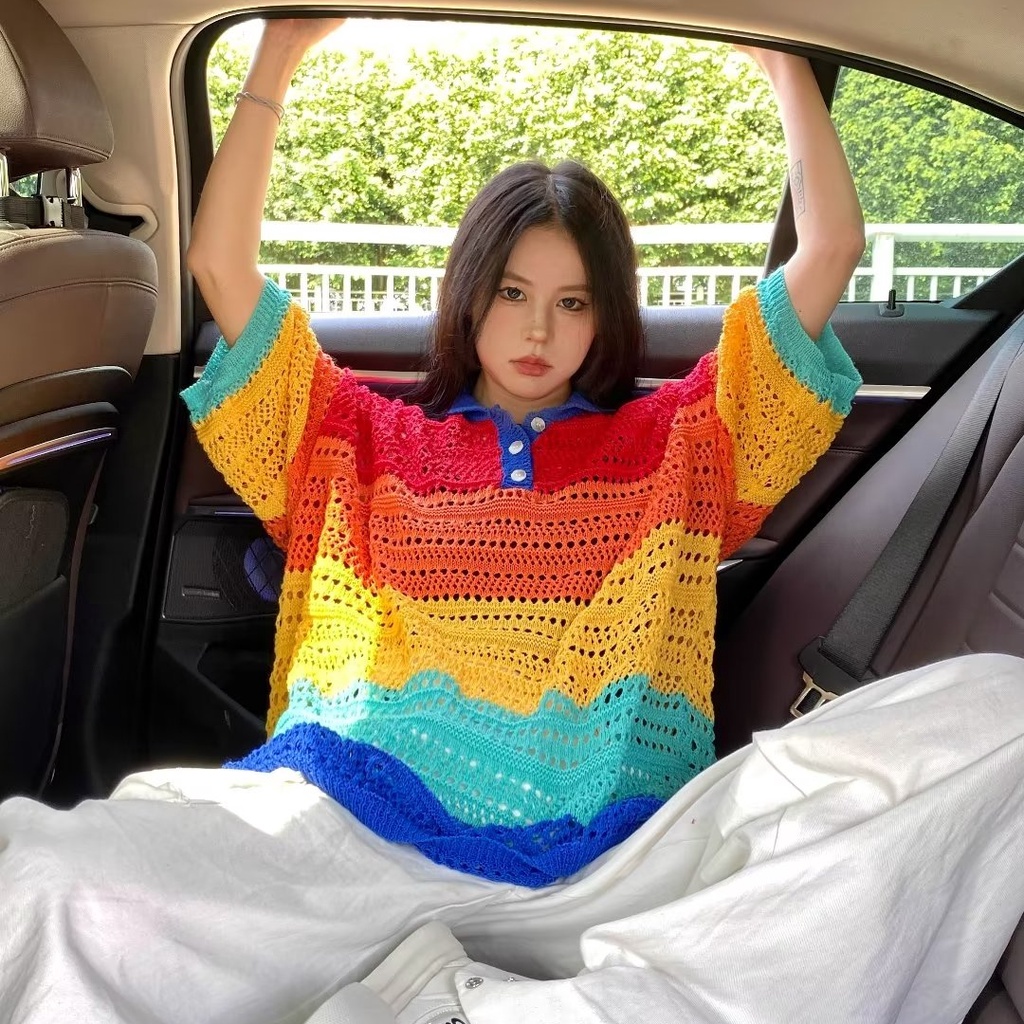 Áo Thun Polo Dệt Kim Tay Lỡ Thời Trang Mùa Hè Cho Nam Và Nữ