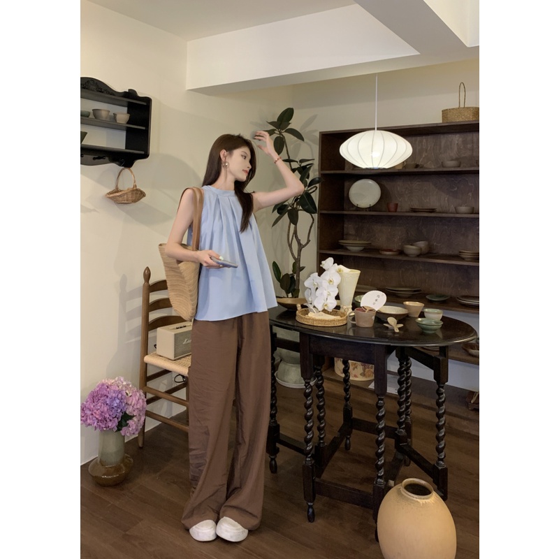 Áo Sơ Mi Không Tay Xếp Ly Đơn Giản Thời Trang Hàn Quốc