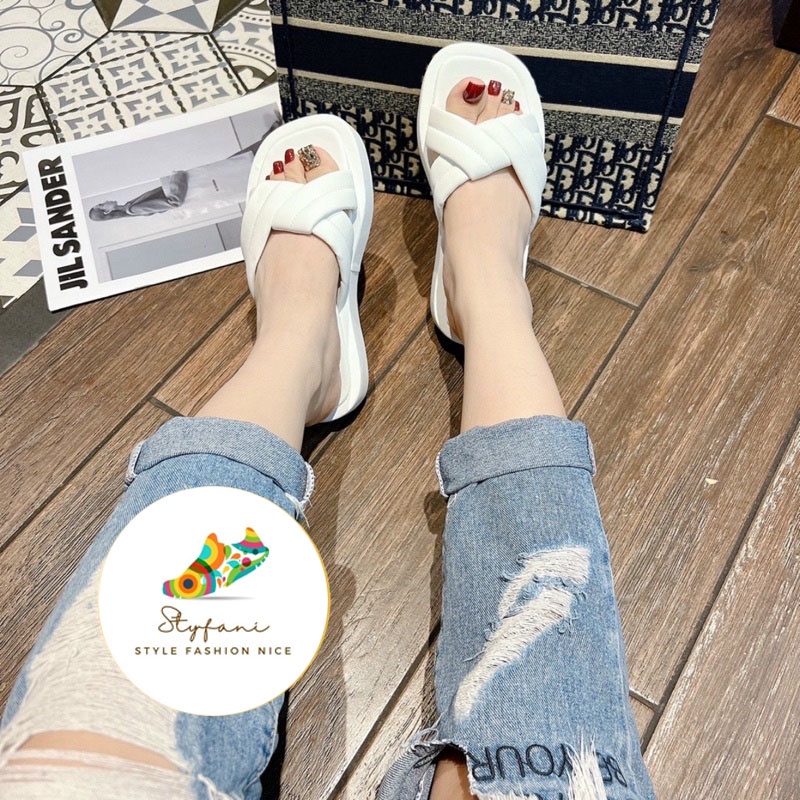 Dép nữ đế xuồng quai chéo phồng thời trang phong cách cá tính đi chơi