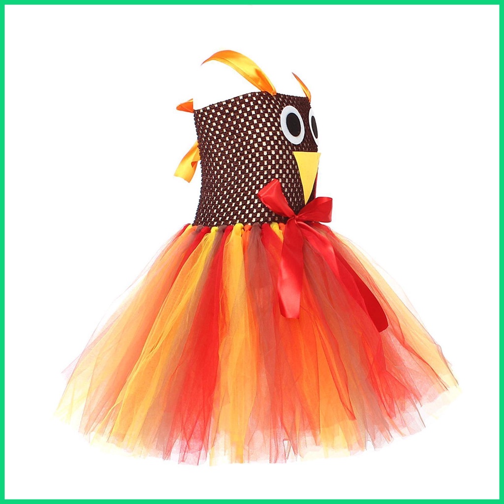 Đầm Xòe Tutu Mềm Mại Thoáng Khí Hóa Trang Lễ Tạ Ơn Gà Tây Đính Nơ Cho Bé Gái