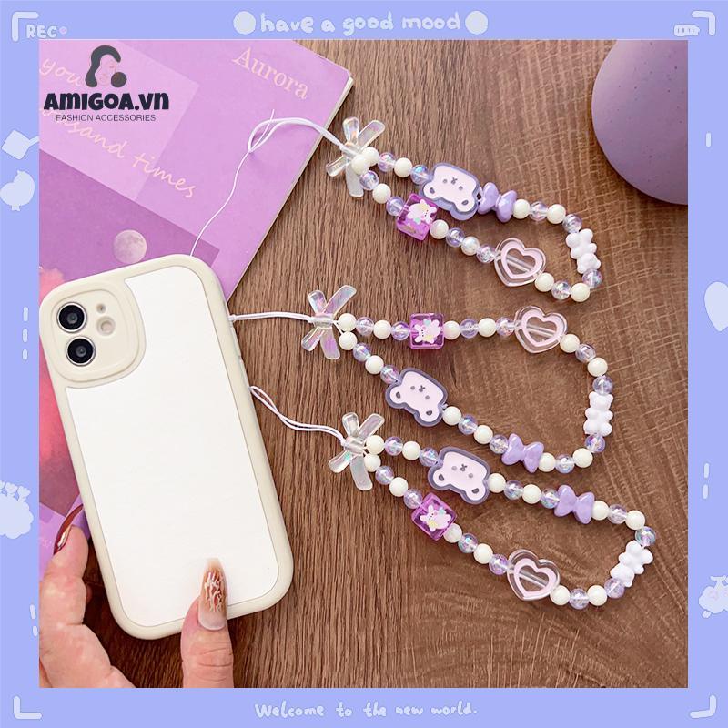 ✨✨Dây Đeo Điện Thoại Xỏ Hạt Hình Gấu Thỏ Mặt Cười Dễ Thương