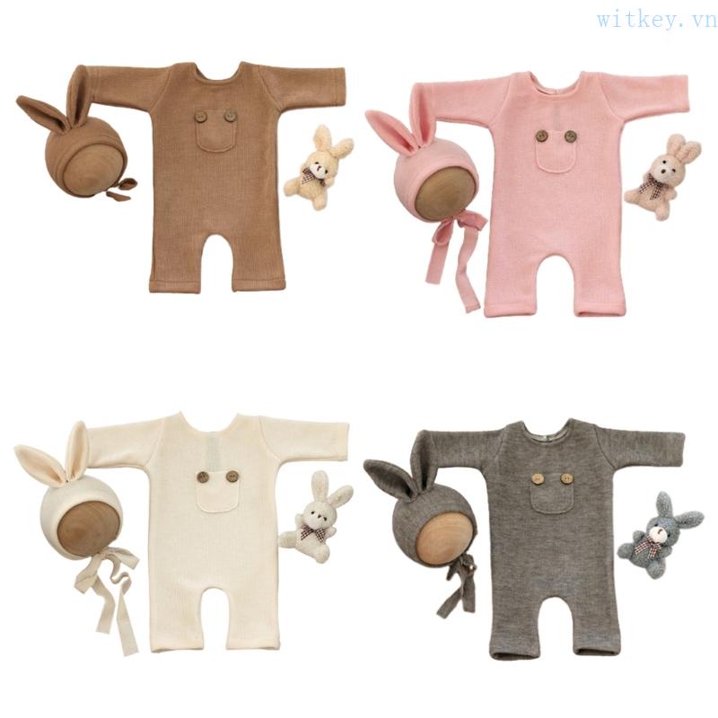 Bộ Áo Liền Quần Kèm Nón Và Búp Bê Dùng Chụp Ảnh Cho Bé Sơ Sinh