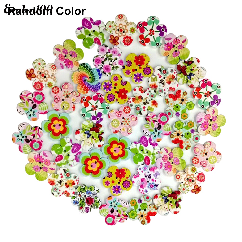 Set 100 Cúc Gỗ 2 Lỗ Hình Bông Hoa Dễ Thương