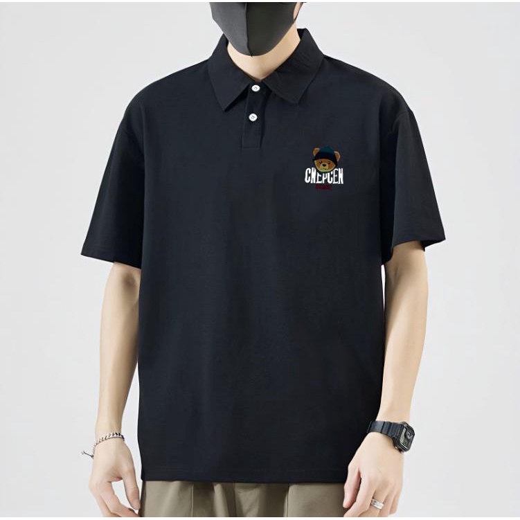 Hàng Bán Chạy] Áo Thun Polo Tay Lỡ Cổ Tròn In Hình Gấu Hoạt Hình Phong Cách Mỹ Thời Trang Mùa Hè Dành Cho Nam Nữ
