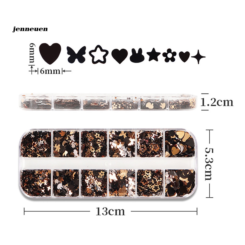 1 Hộp 12 Ngăn Đựng Hạt Kim Sa Trang Trí Móng Tay