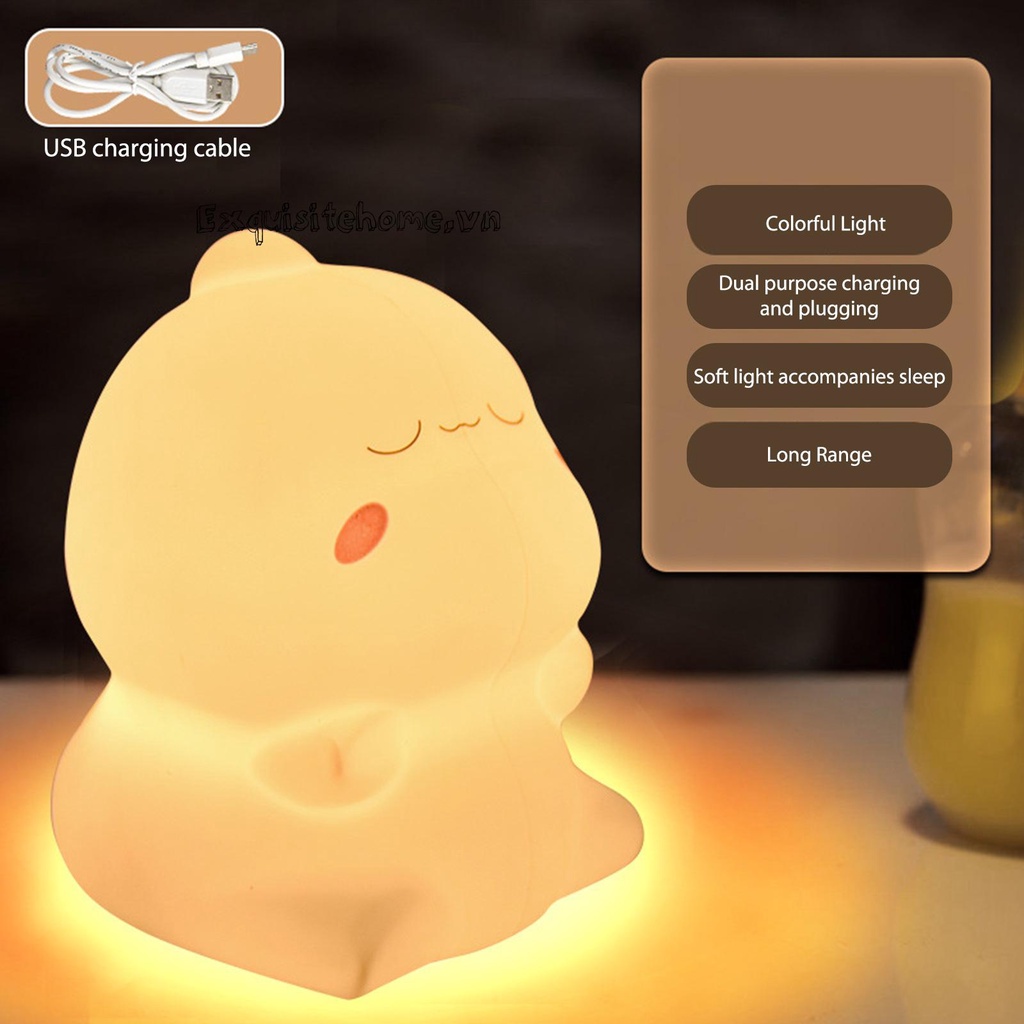 Đèn Ngủ Để Bàn 1200mAh 7 Màu Bằng Silicone Hình Động Vật Có Thể Điều Chỉnh