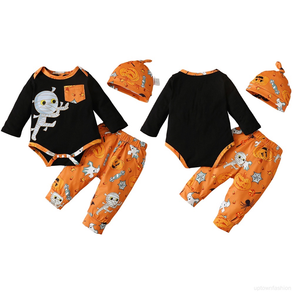 Bộ Áo Liền Quần In Họa Tiết Halloween Dễ Thương Cài Nút Cho Bé Sơ Sinh
