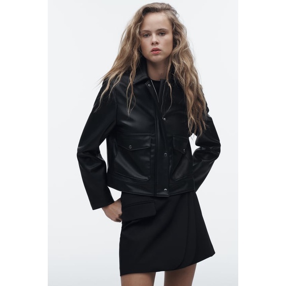 Áo khoác da kéo khóa Zara chính hãng