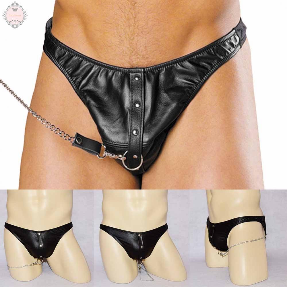 Sexy Men\'s Underwear Faux Leather Jockstrap Rivet Comfortable Briefs Chain