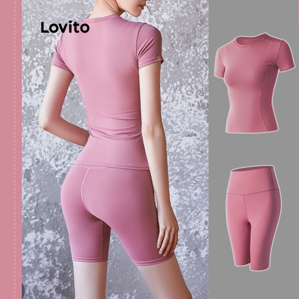 Áo thun Lovito màu trơn thể thao cho nữ LNA13051 (Xám/Hồng/Đen)