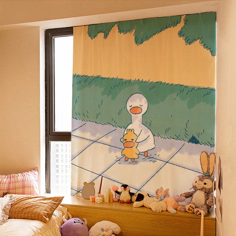 Rèm Cửa Trang Trí Nhà Bếp In Hình Vịt Hoạt Hình Đơn Giản