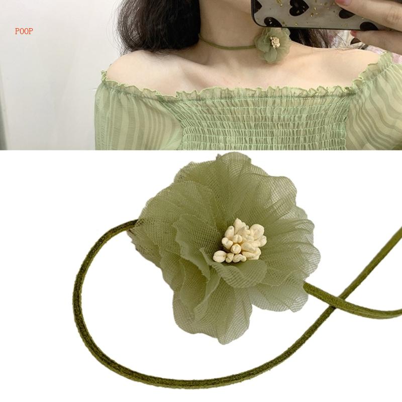 Vòng Cổ Choker Dây Nhung Mặt Hoa Vải Nỉ Phối Ren Lưới Phong Cách Vintage Tinh Tế Cho Nữ
