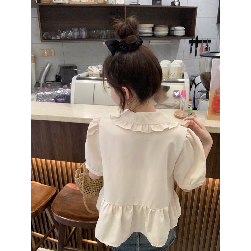 SUXI Áo Kiểu Tay Phồng Ngắn Cổ Búp Bê Ngọt Ngào Dễ Phối Đồ Thời Trang Mùa Hè Cho Nữ