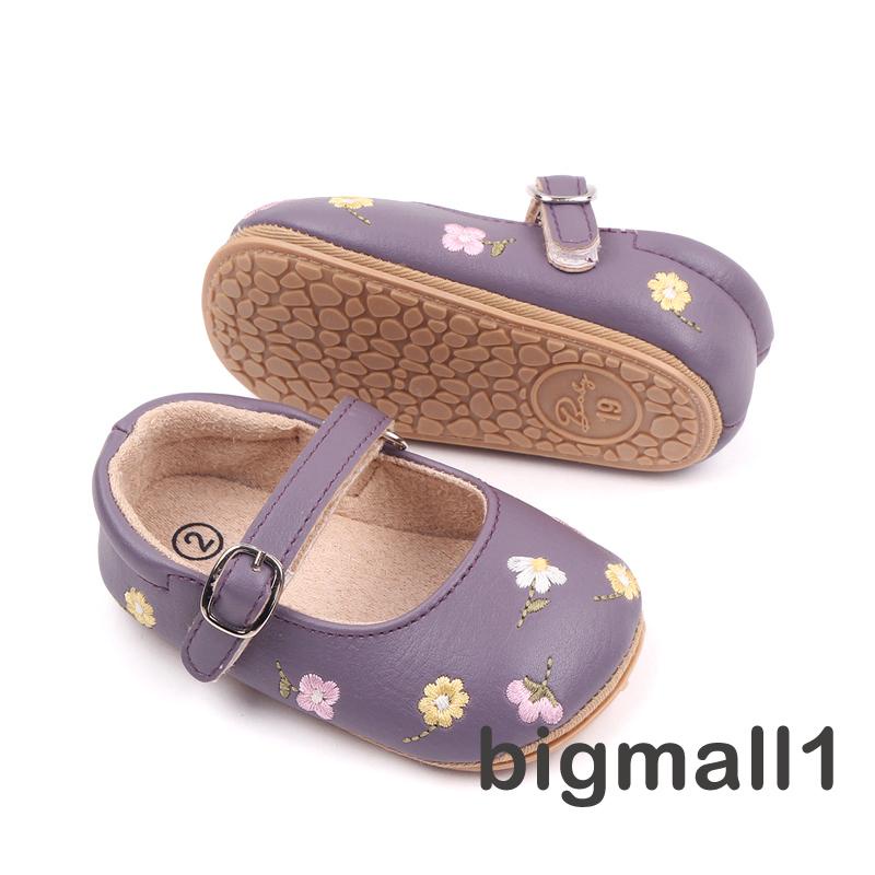 Giày Búp Bê Da PU Thêu Hoa Dễ Thương Cho Bé Gái