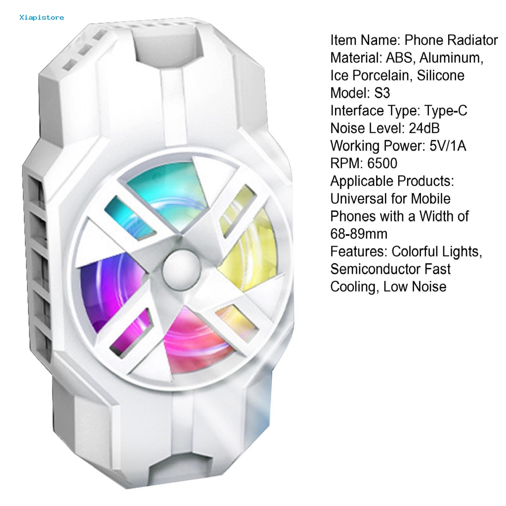 [Xiapistore] S3 Quạt Tản Nhiệt Bán Dẫn Làm Mát Nhanh Không Trơn Có Đèn Nhiều Màu Sắc Tiếng Ồn Thấp Tiện Lợi Dành Cho Điện Thoại