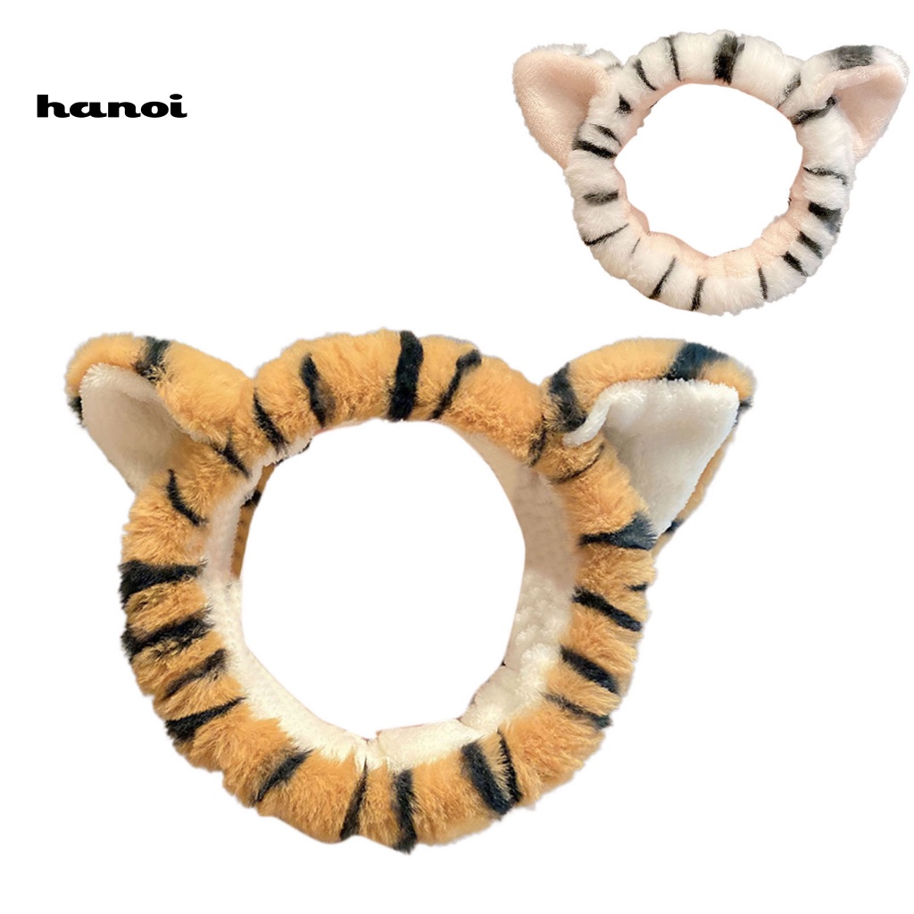 Băng Đô Cài Tóc Co Giãn Tốt In Họa Tiết Tai Hổ Hoạt Hình Cho Nữ Rửa Mặt