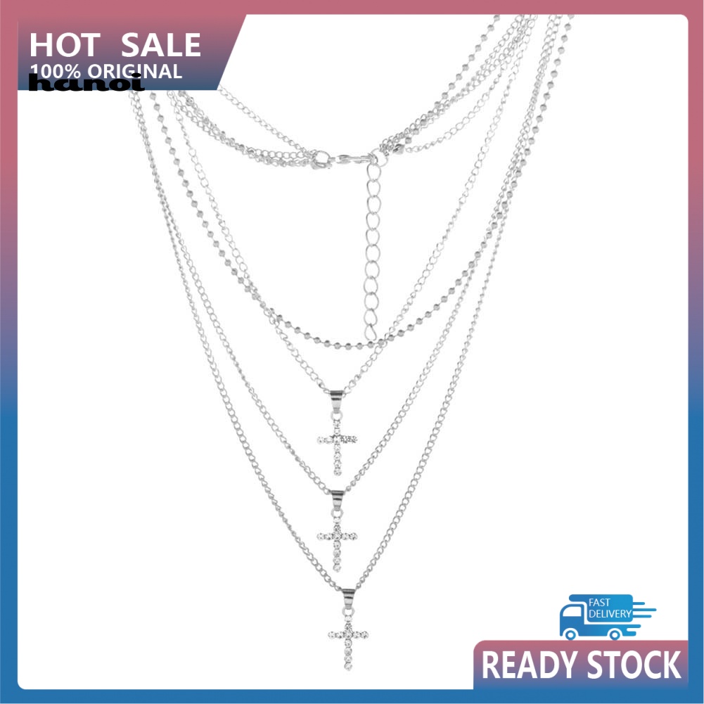 Vòng cổ Đa LớP MặT Chữ ThậP ĐíNh Kim Cương Giả ThờI Trang Cho Nữ