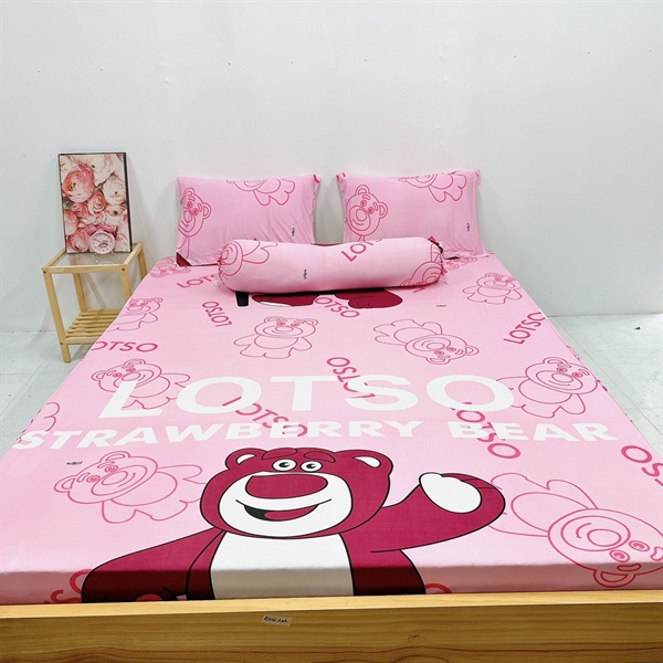 Bộ ga gối thun lạnh mẫu Gấu Losto nguyên con (2 màu) đủ kích cỡ may theo yêu cầu) mền ga gối thun gối Minh Anh