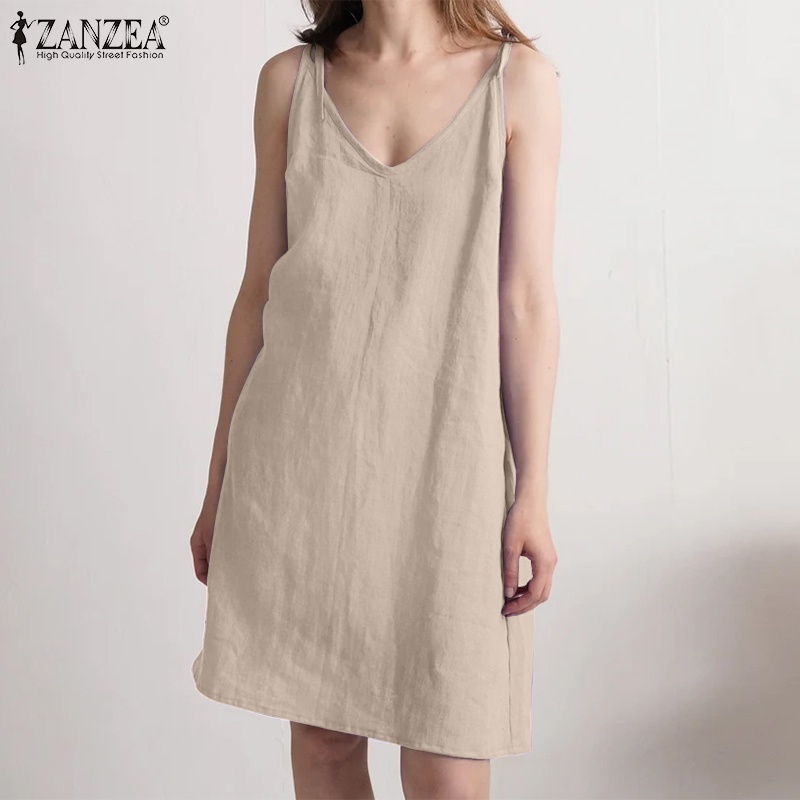 Zanzea Đầm Nữ Không Tay Cổ Chữ V Thời Trang Vintage