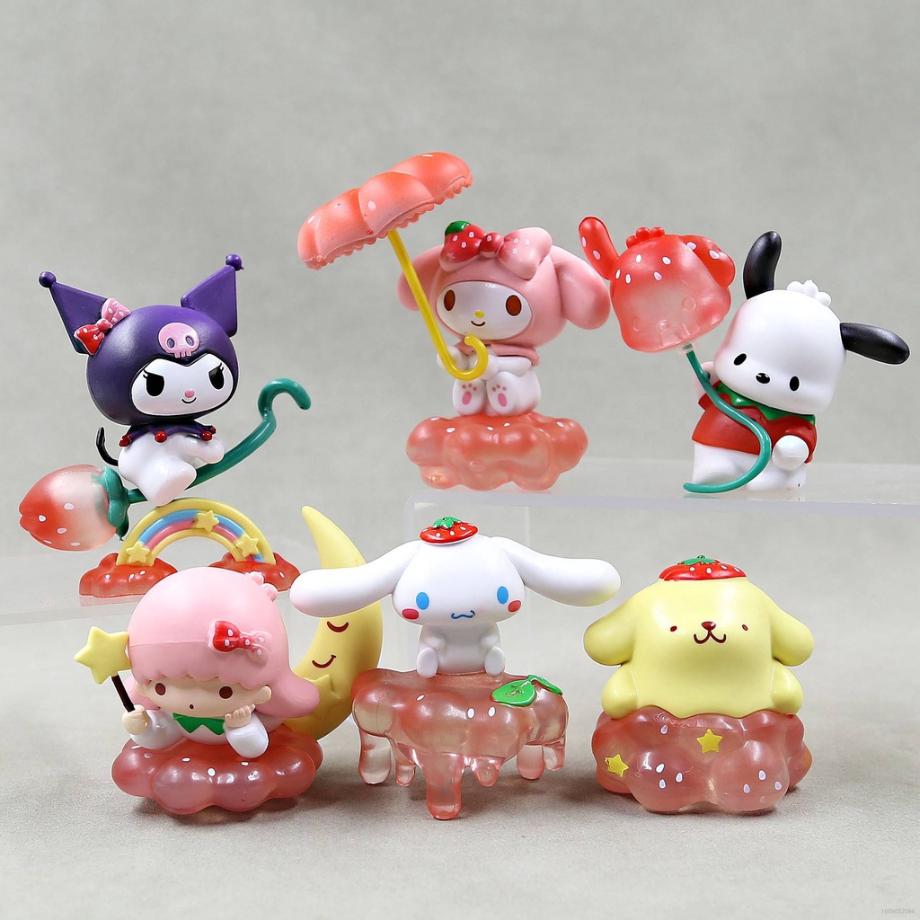 SANRIO Bộ 6 Mô Hình Nhân Vật Kuromi Melody Cinnamoroll Pochacco Purin