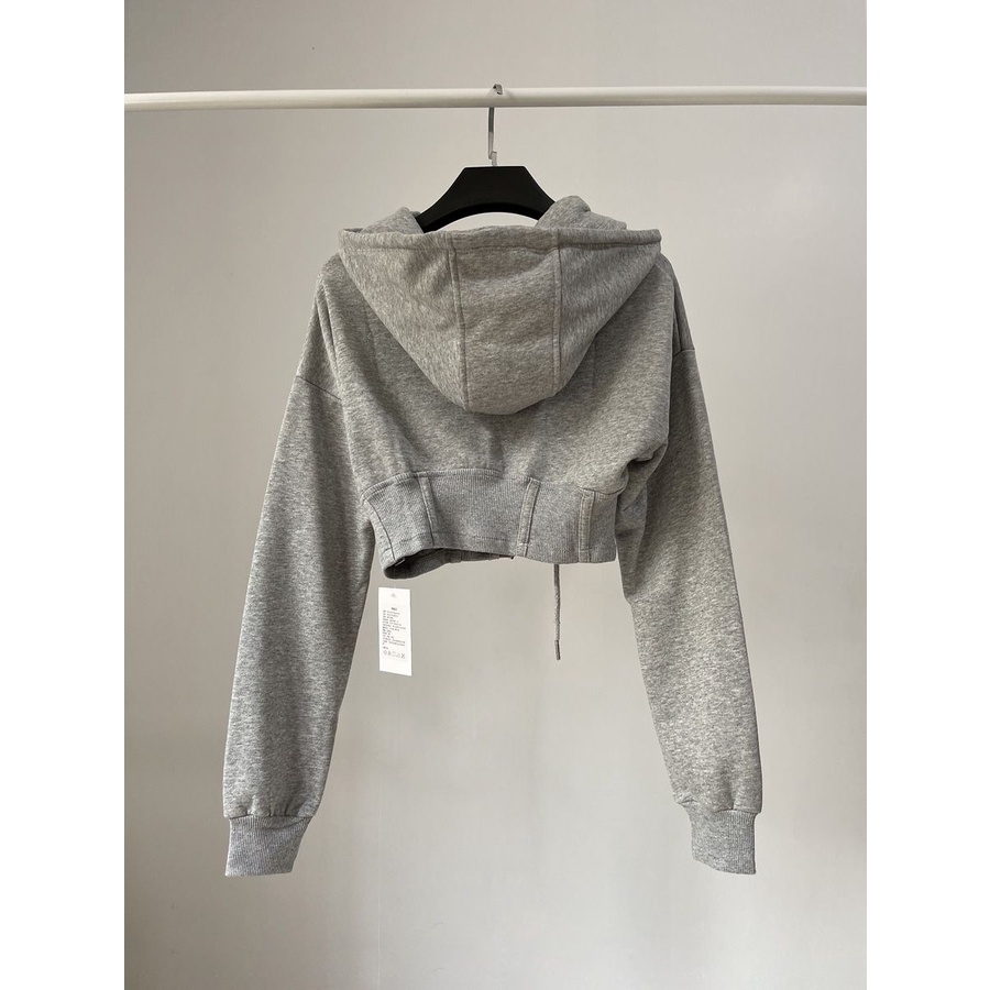 Áo Hoodie Màu Trơn Siêu Ngắn Eo Hẹp Phong Cách Âu Mỹ Cổ Điển Cho Nữ