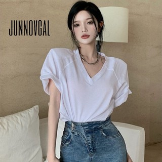 JUNNOVGAL Nữ Thời Trang Mới Phong Cách Nước Ngoài Cổ Chữ V Miếng Lót Vai Rời Đơn Giản Đa Năng Top