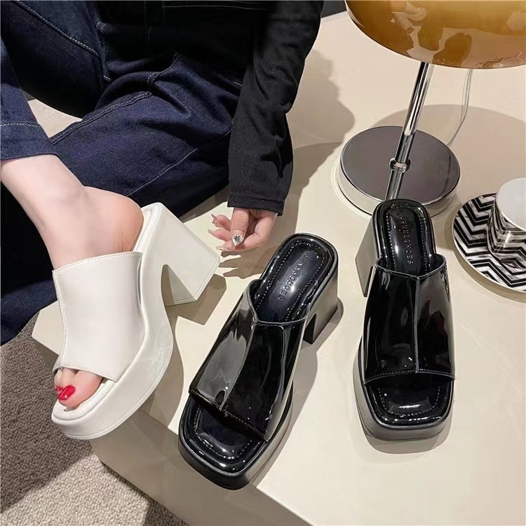 Dép Da Đế Dày 9cm Phong Cách Hàn Quốc Thời Trang Mùa Hè Cho Nữ
