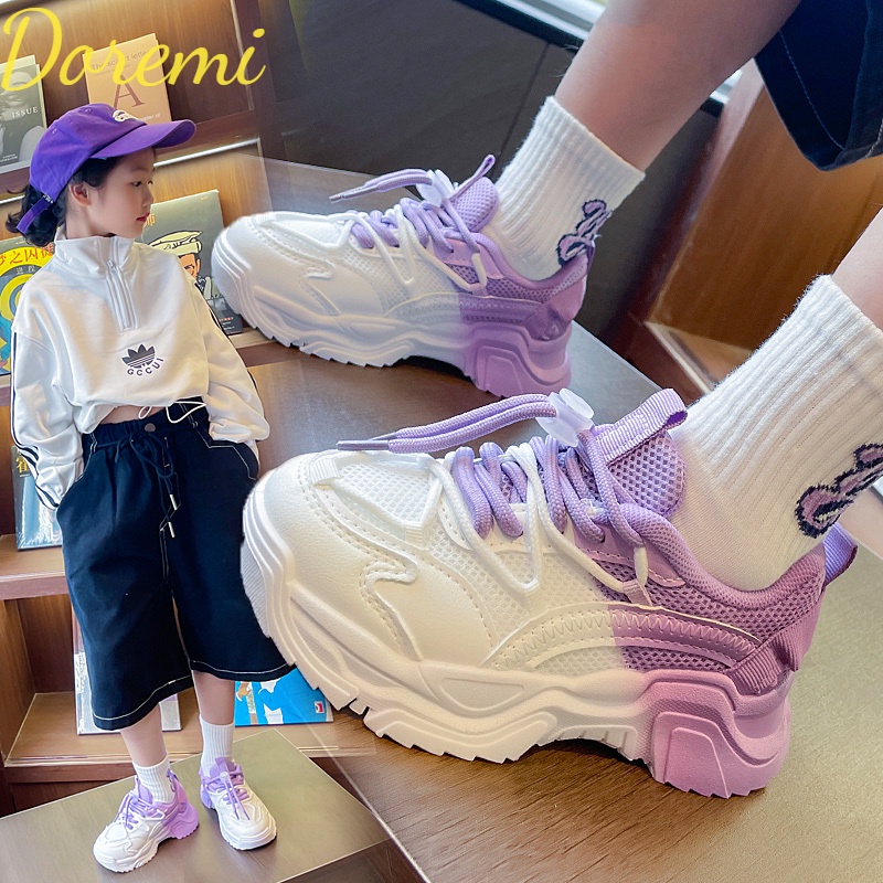Doremi Giày Thể Thao Phối Lưới Thoáng Khí Màu Gradient Thời Trang Cho Bé Gái