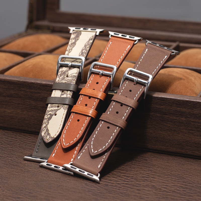 Dây Đeo Bằng Da Dành Cho Đồng Hồ Apple Watch ultra 49mm 45Mm 41Mm 40Mm 44Mm 42Mm 38Mm Iwatch Series 3 4 5 6 SE 7 8 hermes