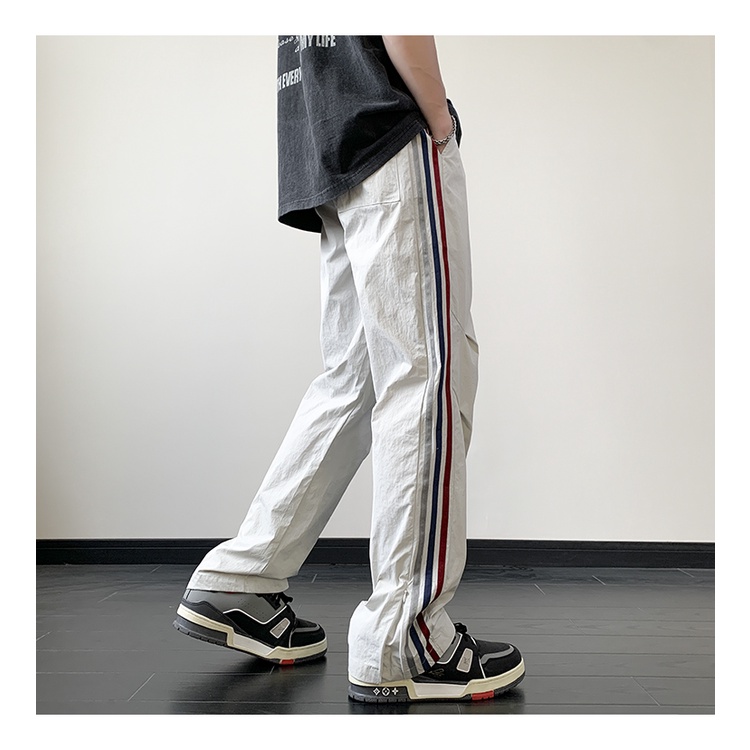 Quần Dù Mỏng Kẻ Sọc Bên Hông Phong Cách Đường Phố Mùa Hè Thông Thường Cho Nam