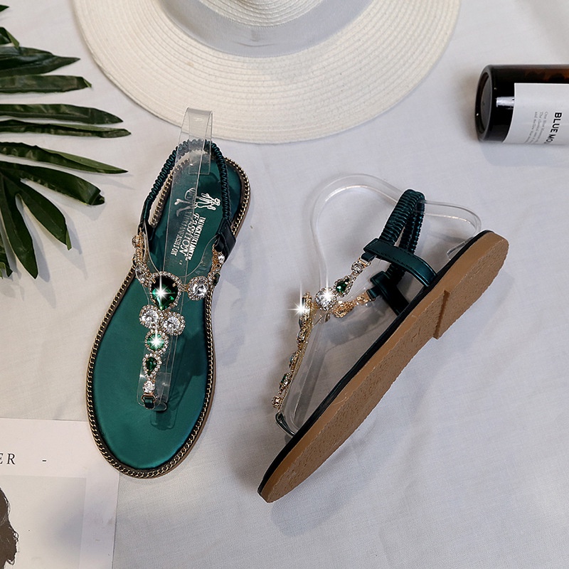 Xăng đan Đế Bằng Đính Đá Thời Trang Mùa Hè Hàn Quốc Cho Nữ