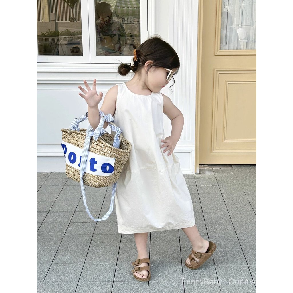 Đầm Không Tay Màu Trơn Thời Trang Mùa Hè 2023 Mới Cho Bé Gái