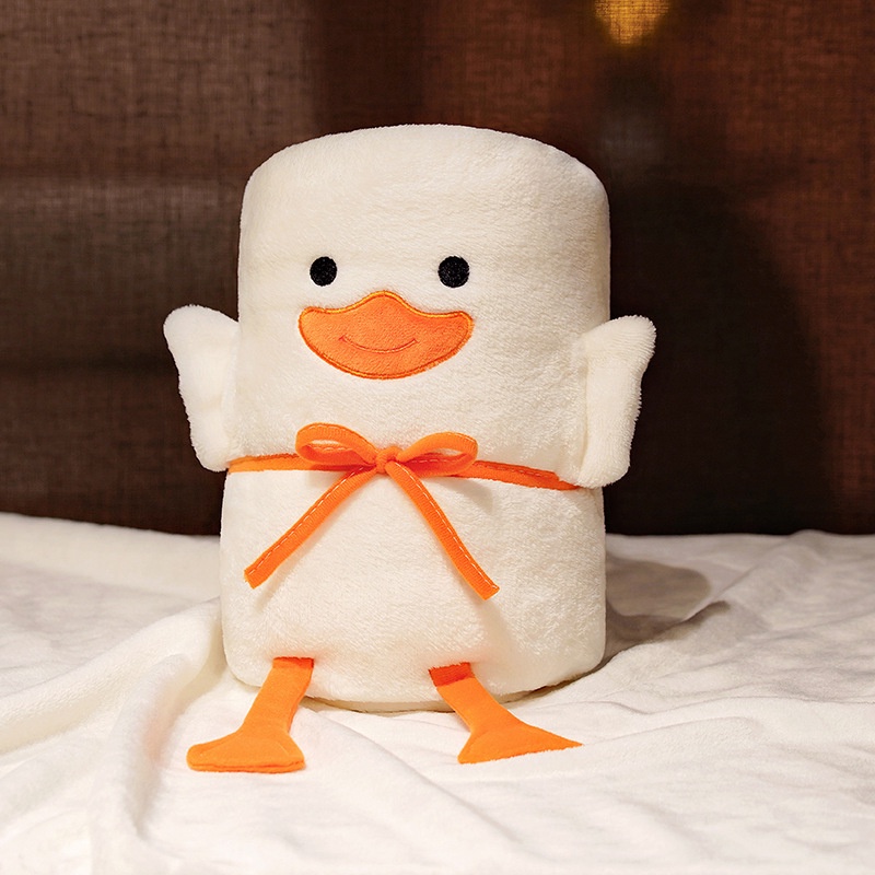 Phim hoạt hình vịt cuộn chăn kép-mục đích nghỉ trưa văn phòng ngủ trưa điều hòa nhiệt độ chăn trẻ em san hô nhung nhỏ chăn ô tô