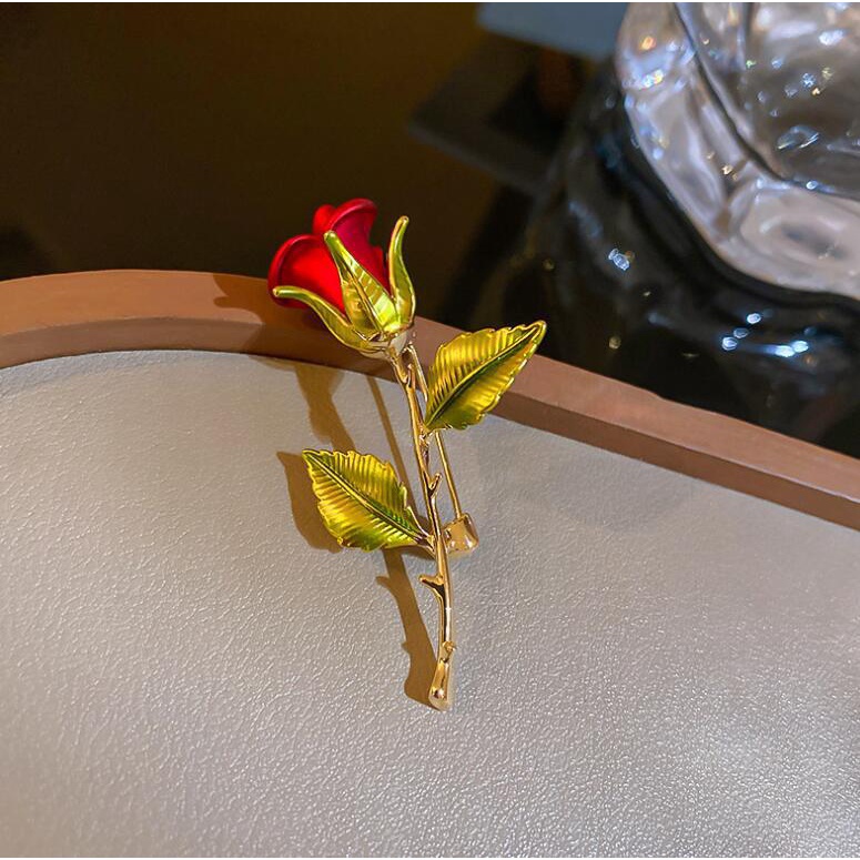Trâm Cài Áo Hợp Kim Hình Hoa Hồng Đỏ Phong Cách Mới