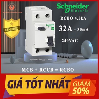 Cầu dao chống giật rcbo schneider easy9 2p 32a - 30ma loại đa năng - siêu nhạy - test giật trực tiếp ez9d34632