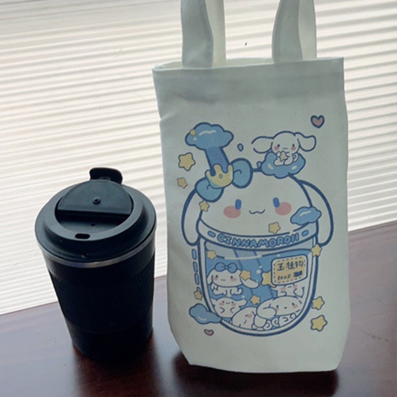 SANRIO Bộ Túi Canvas Đựng Bình Nước In Hoạt Hình Dễ Thương