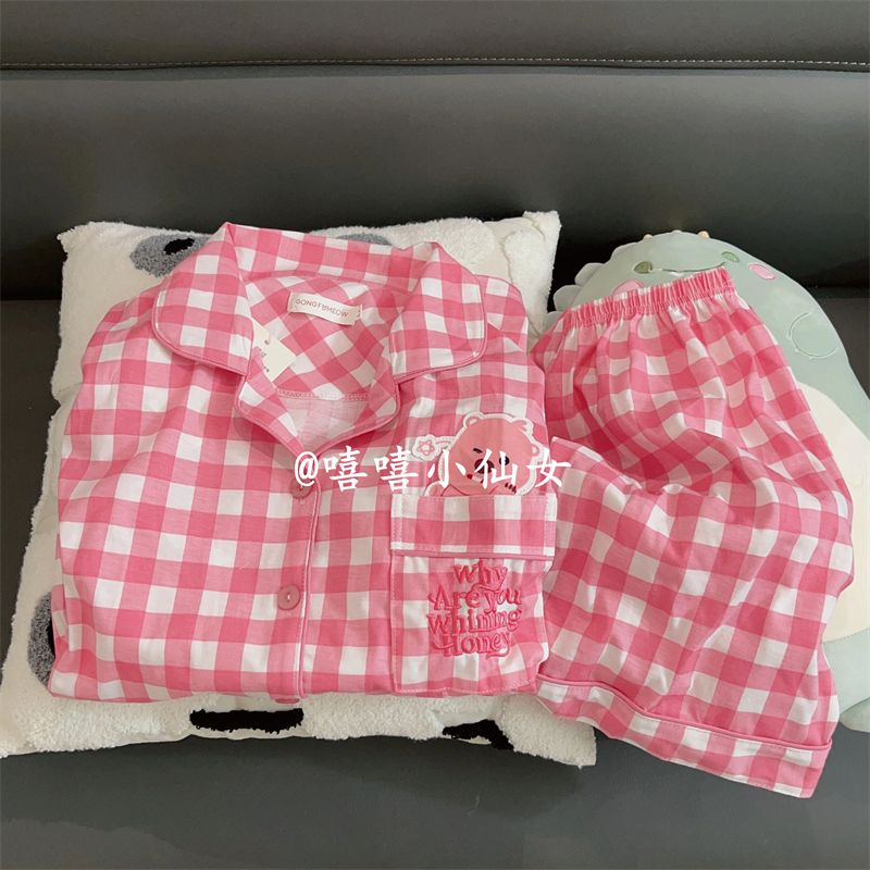 Bộ đồ ngủ FDS họa tiết sọc caro dễ thương thời trang mùa hè cho nữ