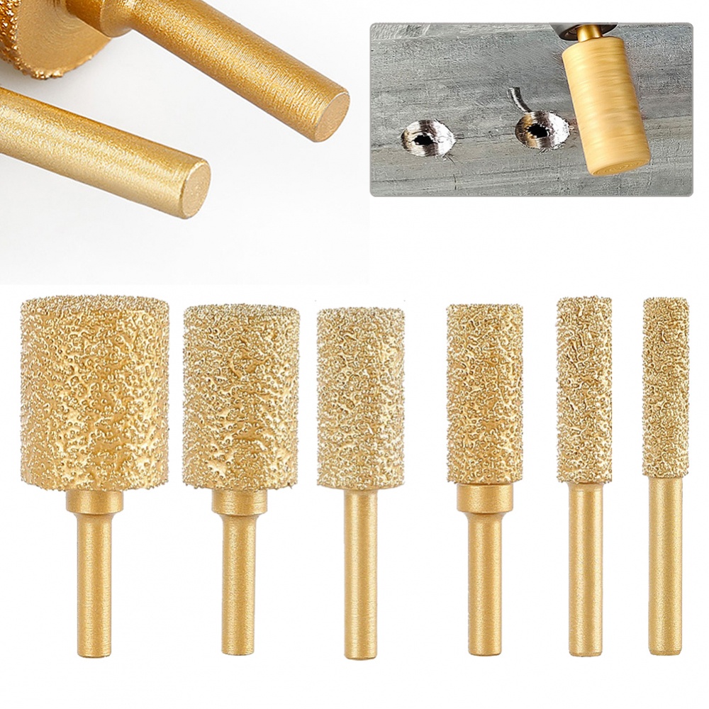Đầu kim cương burr đầu kim cương vàng nhám đầu mài trục tròn 6mm