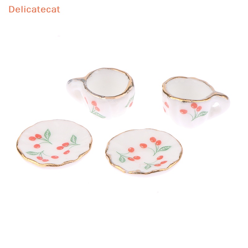 1 Set / 2 / 1: 12 Bộ Chén Đĩa Gốm Họa Tiết Trái Cherry Trang Trí Nhà Búp Bê