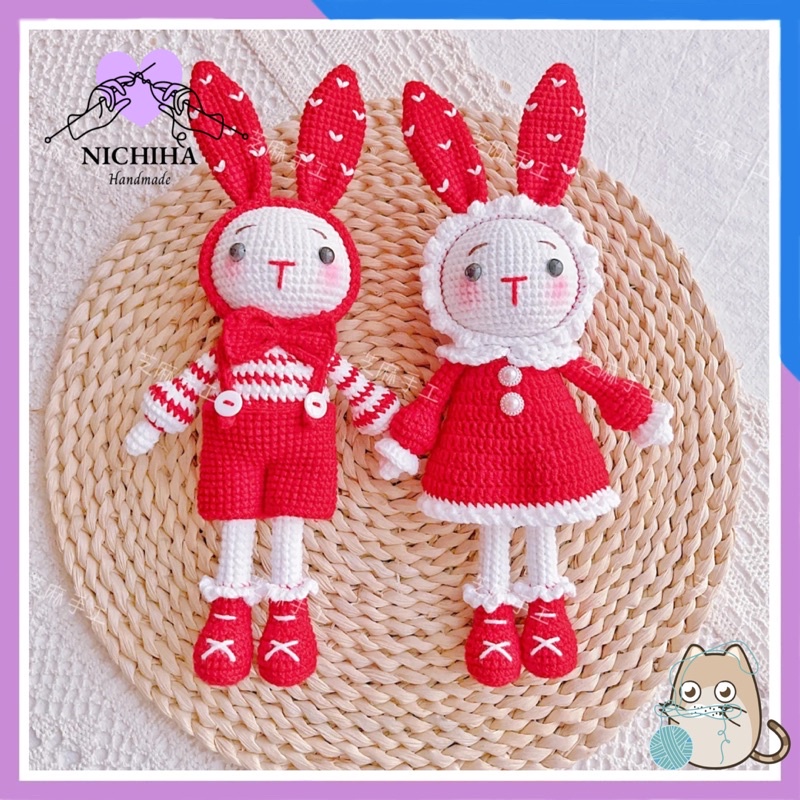 Gấu bông, Thỏ mimi handmade cao cấp Amigurumi - Búp bê Thỏ bông len móc tay thủ công dễ thương làm quà cho bé